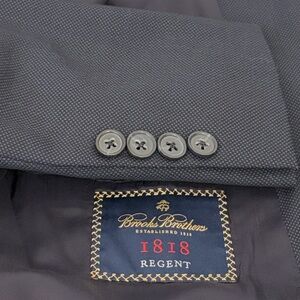 Brooks Brothers Suit Mens 42R 36 x 29 Navy Blue Wool Hopsack Regent Fit USA Made